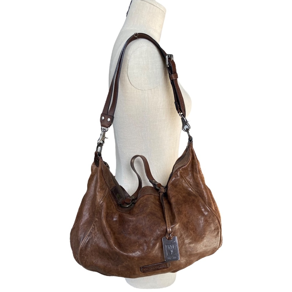 Frye Becca Rustic Italian Leather Brown Shoulder Bag Satchel Dual Handle Purse - Picture 14 of 16